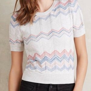 MOTH Anthropologie Chevron Knit Short Sleeve Sweater